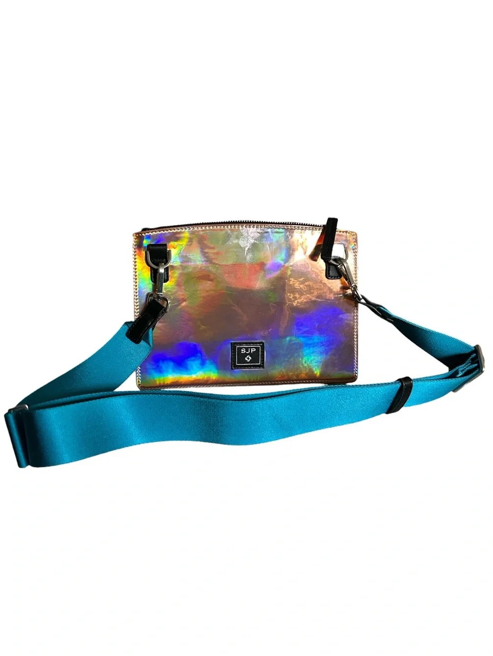 SJP Sarah Jessica Parker Crossbody Bag Clutch Iridescent Peach with Teal Strap - Picture 2 of 8